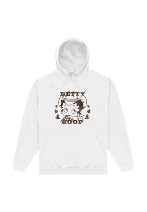 Biała bluza z kapturem z graficznym nadrukiem postaci oraz napisem "BETTY BOOP" i motywami serca. Wykonana z miękkiej tkaniny, posiada kieszeń z przodu.