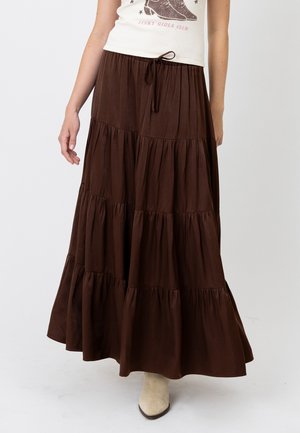 OH APRIL, VALESKA SATIN MAXI SKIRT - Jupe longue - dark brown