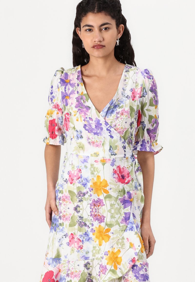 beige dress flowy Blooming Brunch Cotton Beige Floral Flutter Sleeve Maxi Dress