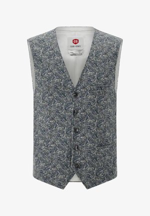 Herrenweste mit blau-grünem Paisley-Muster, fünf schwarzen Knöpfen und drei Vorderfächern, Marke Club of Gents.