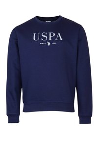 Námořnická modrá mikina z bavlněné směsi, s bílým nápisem a logem "USPA" na přední straně, kulatým výstřihem a pružnými manžetami a lemem.