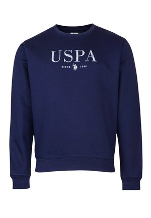 Granatowy sweatshirts z mieszanki bawełny, z białym napisem i logo "USPA" z przodu, okrągłym dekoltem oraz ściągaczami na rękawach i u dołu.