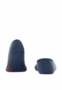 Enkelhoge sokken van donkerblauw katoenmix, met een gladde textuur, ronde neus en oranje logoaccenten bij de enkel.