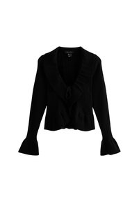 FRILLY TRIM TIE FRONT POINTELLE - Cardigan - black