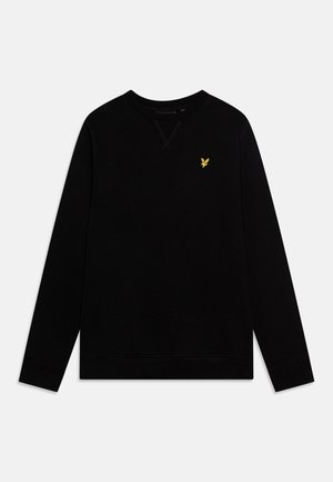 Czarny sweatshirt z miękkiego materiału, z długimi rękawami i okrągłym dekoltem. Ma małe żółte logo orła na piersi.