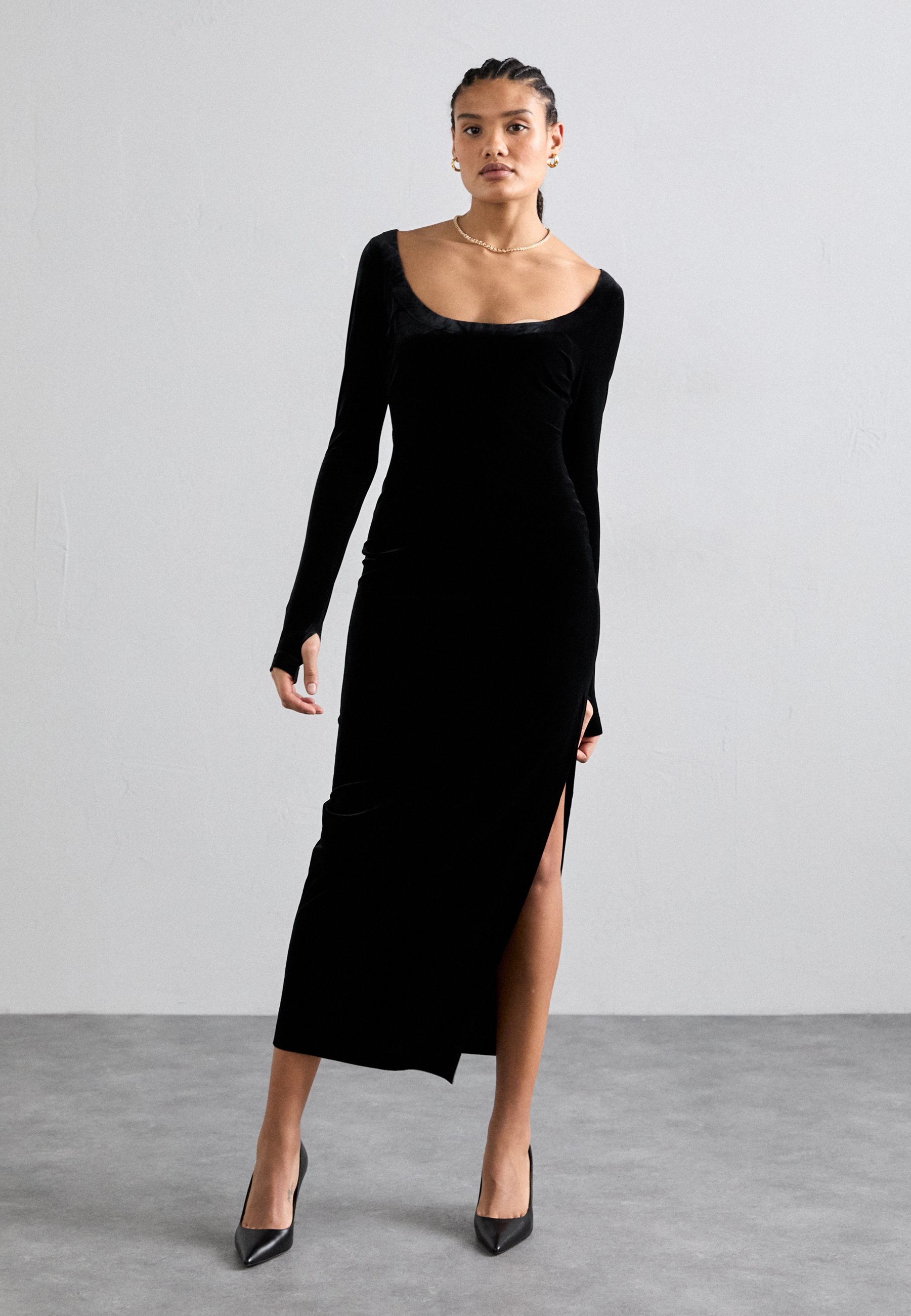 black long sleeve scoop neck dress Modal Square Neck Long Sleeve Mini Dress in Black - XXL main image 1