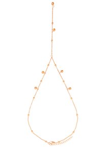 Goudkleurige ketting met een delicate schakel met gelijkmatig verdeelde bolvormige accenten. Eenvoudige sluiting aan de achterkant; lichtgewicht ontwerp.