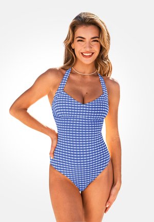 Cupshe, GINGHAM PRINT ONE-PIECE SWIMSUIT - Traje de baño - light blue  white