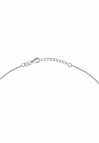 Bracciale in argento con maglie piccole e chiusura a moschettone. Presenta una catena regolabile con alcune estensioni di maglie per una maggiore flessibilità nella misura.