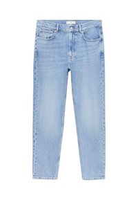 Jeans in denim azzurro chiaro con taglio dritto, design a cinque tasche, cuciture rinforzate e chiusura con zip. Finitura strutturata e leggermente sbiadita.