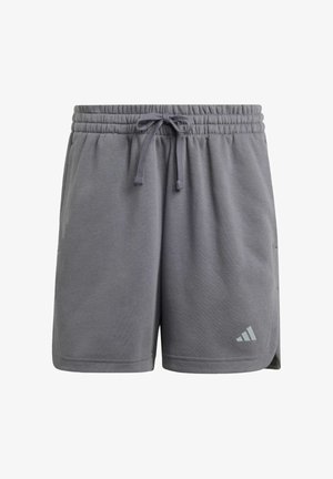 Grå träningsshorts i mjukt tyg, med elastisk midja och dragsko, sidofickor och en liten logotypdetalj.