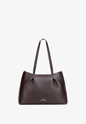 Sac cabas en cuir marron foncé avec deux longues poignées et des plis subtils, avec un petit logo doré Wittchen au centre avant.