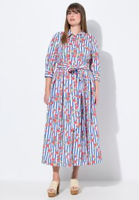 Ulla Popken - STRIPED FLORAL PRINT 3/4 SLEEVE BUTTON DOWN - Shirt dress - royal blue Thumbnail Image 1