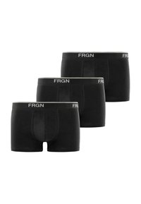 Quatre paires de boxer noirs pour hommes en tissu lisse, avec une taille élastique à logo blanc et un design classique ajusté.