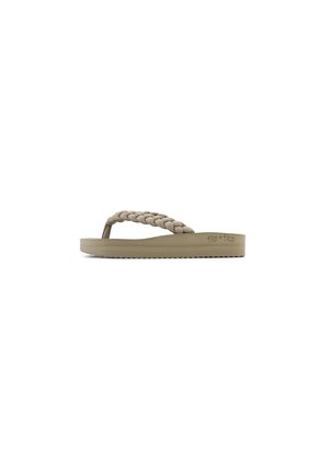 Braided flip-flop sandal in beige with a textured strap and a flat, cushioned sole featuring a subtle logo detail.