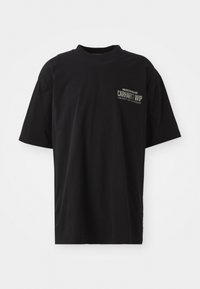 Černé bavlněné tričko s kulatým výstřihem, krátkými rukávy a potiskem loga na levé straně, které obsahuje "Carhartt WIP."