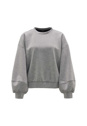 Grijze sweatshirt met een ronde hals, verlaagde schouder naden en elastische manchetten. Gemaakt van zachte stof met een gladde textuur en een comfortabele pasvorm.
