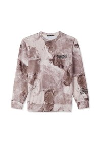 Felpa a maniche lunghe con motivo marmorizzato in tonalità di beige e marrone, con scollatura a girocollo e logo stampato sul davanti e sulla manica.
