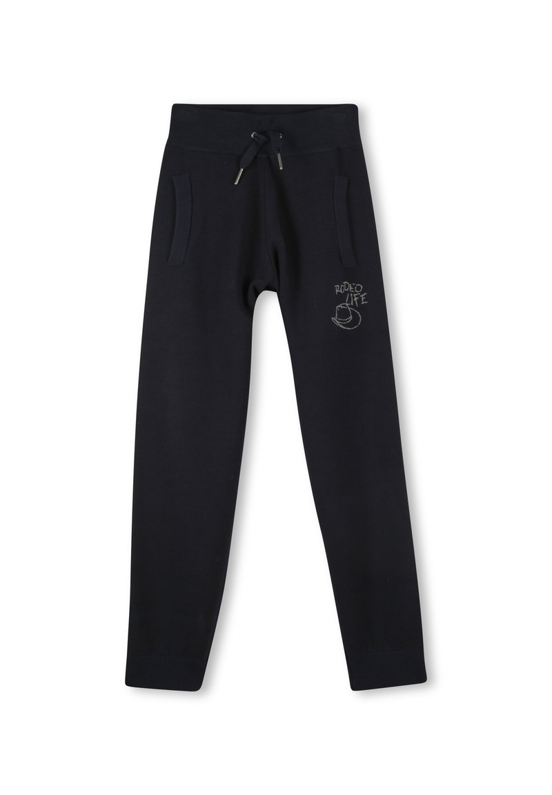 Zwarte sweatpants met een trekkoord in de taille, twee zijzakken en de tekst "Rodeo Life" met een cowboyhoed graphic op de linker bovenbeen.