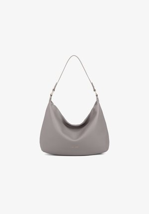 Sac hobo en cuir gris avec un dessus arrondi et une seule sangle. Fini texturé et détail de logo en métal discret à l'avant. Intérieur lisse.