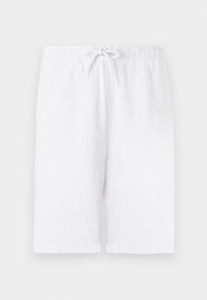 Hvite bomullsshorts med elastisk midjebånd og justerbar snor. Har rett snitt og glatt tekstur. Ingen mønstre eller detaljer.