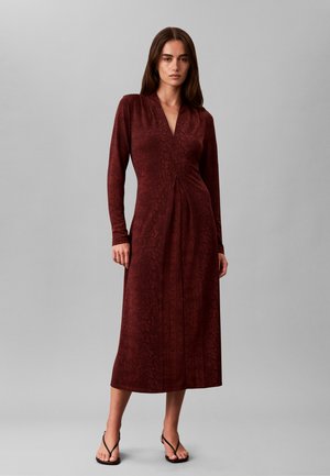 Calvin Klein, PRINT CREPE JERSEY LONG SLEEVE DRESS - Robe de jour - burgundy
