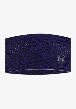 Dark blue textured fabric headband with small ventilation holes and a white Buff logo on the right side.