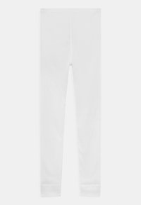 White leggings made of cotton blend, featuring a fitted design, ankle-length, and soft texture with a simple hem.