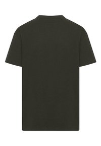 Dark green short-sleeve t-shirt in a smooth cotton fabric. Features a round neckline and a straight-cut hem. No visible design elements.