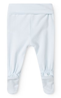 Pantaloni in cotone azzurro chiaro con una morbida vita elastica, polsini arricciati e design con piedini. Texture liscia, stile semplice e funzionale.