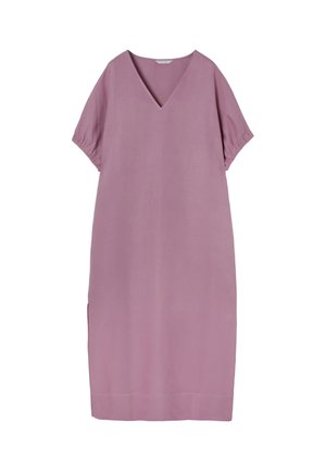 V-kaklo suknelė su trumpomis, šiek tiek pūstomis rankovėmis. Pagaminta iš lengvo audinio minkštos mauv spalvos. Tiesaus kirpimo, su šoninėmis plyšėmis apdailėje.