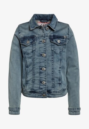 Džínsová bunda ve světle modré barvě, s knoflíkovým zapínáním, dvěma náprsními kapsami a kontrastním stehem. Tradiční límec a dlouhé rukávy.