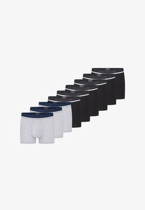 Black and gray boxer briefs in a pack of ten, featuring elastic waistbands with "SCHIESSER" logo, smooth fabric, and fitted design.