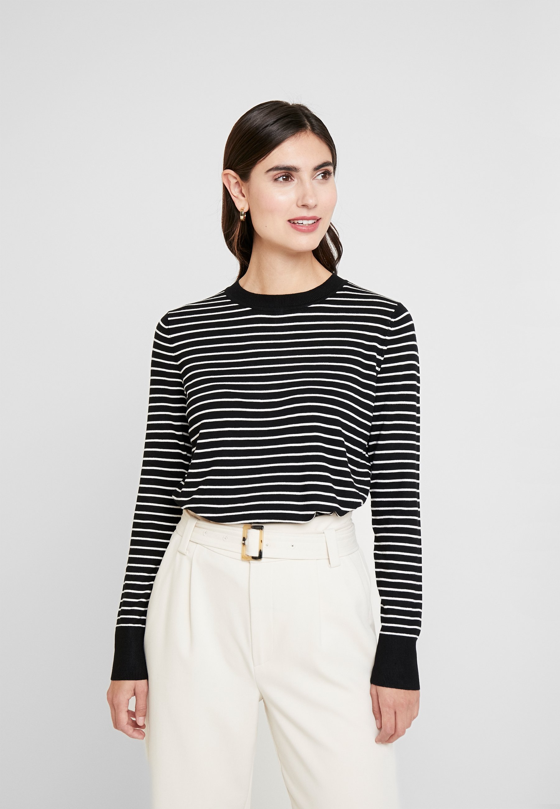 TOM TAILOR DENIM EASY STRIPE Strikkegenser blackwhite TOM TAILOR DENIM EASY STRIPE - Strikkegenser - black/white