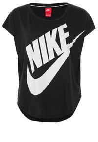 Zwart t-shirt met korte mouwen, gemaakt van zachte stof, met een groot wit Nike-logo op de voorkant. Losse pasvorm met een gebogen zoom.