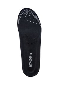 Black sports insole with ventilation holes, size markings 40-43, and "Endurance Sport Support" printed near the heel.