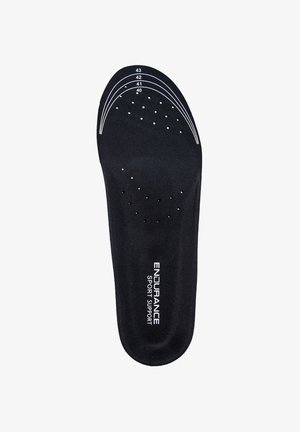 Zwarte sportschoeninlegzool met ventilatiegaten, maatindicaties 40-43, en "Endurance Sport Support" gedrukt nabij de hiel.