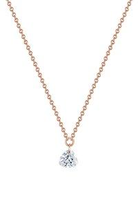 Roosakuldne ahelkaelakee, millel on südamekujuline selge vääriskivi ripats, disainitud sujuvate lingitega, et saavutada õrn välimus.