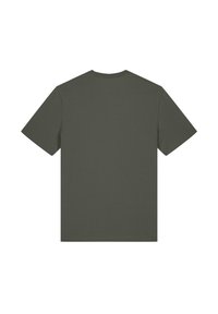 Olijfgroen kortomarm t-shirt, gemaakt van zachte stof, met een klassieke ronde hals en een eenvoudig, onopvallend achterontwerp.