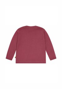 Maglietta a maniche lunghe di colore bordeaux, realizzata in morbido cotone. Presenta un collo rotondo, polsini a costine e una piccola etichetta all'orlo. Design semplice, senza motivi.