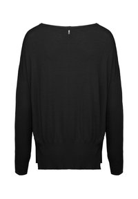 Maglione nero con scollatura ampia, maniche lunghe, orlo a coste e dettaglio con zip sul retro. Tessuto a maglia morbido con una vestibilità rilassata.