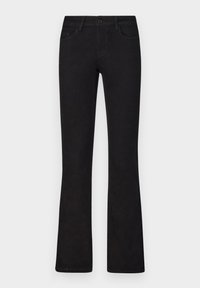 Zwarte flared jeans van denim, met een klassiek vijf-pocket ontwerp, sluiting met knoop aan de voorkant en subtiele stikseldetails.