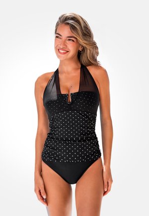 Cupshe, POLKA DOT HALTER NECK SWIMSUIT SET - Bikini - black