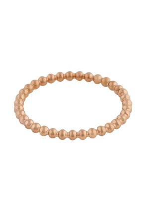 Bracelet extensible en petites perles rondes de couleur or rose disposées en boucle continue sur fond blanc.