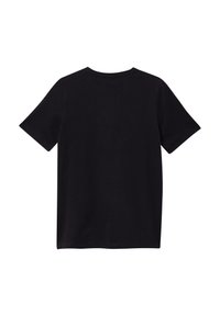 Zwarte katoenen t-shirt met korte mouwen, een ronde hals en een gladde textuur. Geen zichtbare patronen of hardwaredetails.