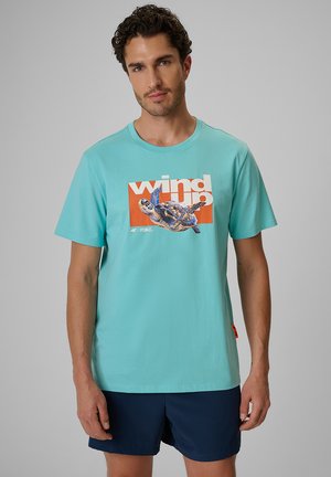 4F, 4F T-SHIRT REGULAR Z NADRUKIEM MĘSKI - T-shirt print - aqua