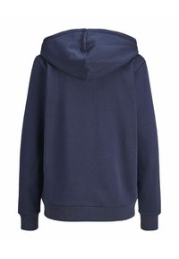 Felpa con cappuccio blu navy dal tessuto morbido, con polsini e orlo a coste. Design semplice, senza loghi o fantasie visibili sul retro.