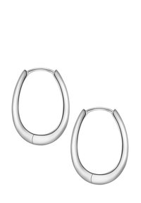 Boucles d'oreilles en argent avec une finition lisse et polie. Elles présentent une forme arrondie et une fermeture à charnière sécurisée pour un port facile.