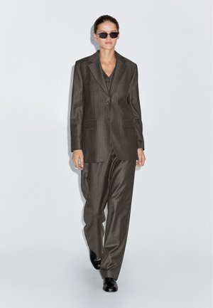 Massimo Dutti PINSTRIPE - Blazer - mottled dark brown