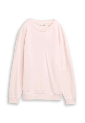 Rosa Sweatshirt mit langen Ärmeln und rundem Halsausschnitt. Aus weichem Stoff, mit gerippten Bündchen und einem schlichten, glatten Design. Etikett innen sichtbar.